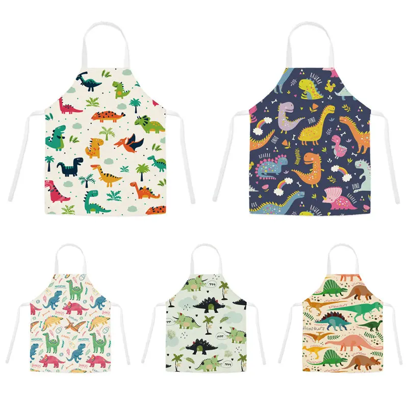 

Cartoon Dinosaur Apron Kitchen Kids Parent-child Cooking Baking Restaurant Chef Waiter Cleaning Linen Sleeveless Adults Aprons