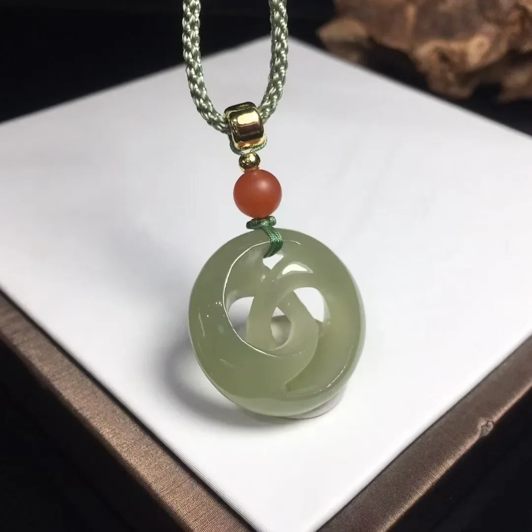 Натуральный 100% настоящий голубой гетянь нефритовый кулон ожерелье ручной работы