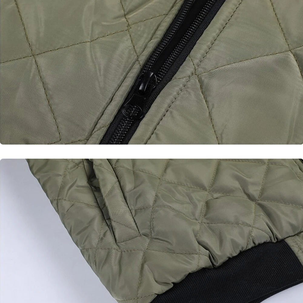 Winter New Men'S Warm Cotton Clothing Fashion Zipper Decoration Diamond Quilted Thickened Stand-Up Collar High-Quality Coat