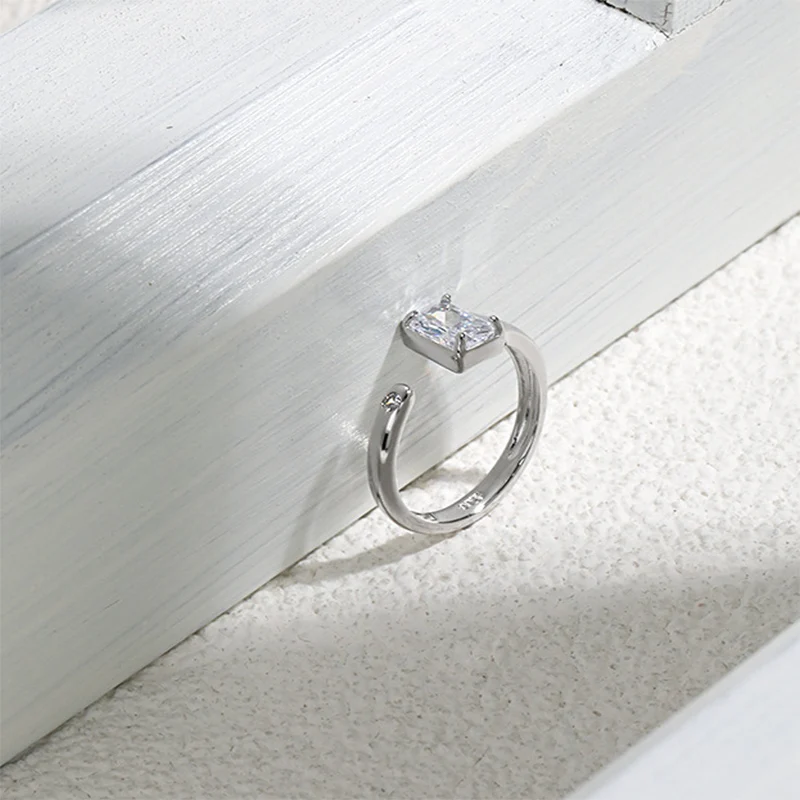 

NBSAMENG 100% 925 Sterling Silver Zircon Cuboid Open Ring for Women Girl Birthday Korean Light Luxury Charm Jewelry Dropshipping