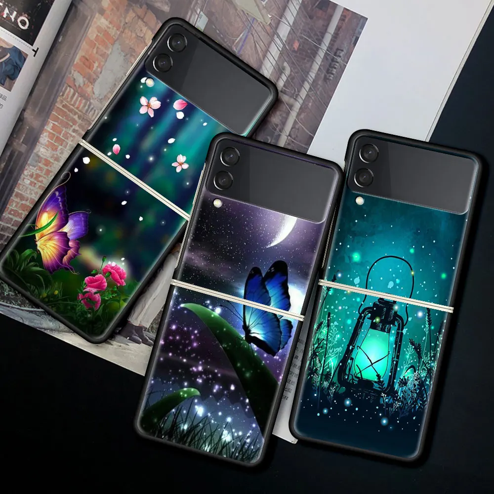 

Funda Case For Samsung Galaxy Z Flip 3 5G Luxury Z Flip3 Black PC Hard Shockproof Back Phone Coque Capa Butterfly Flower