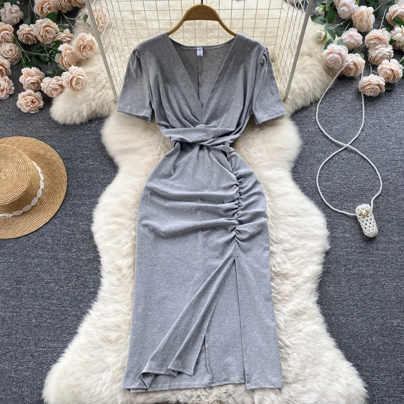 

short sleeve long knit dress