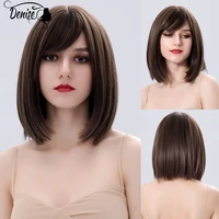 short%c2%a0 bob wig brown straight hair synthetic wigs with bangs for white women nutural cosplay lolita heat resistant perruque