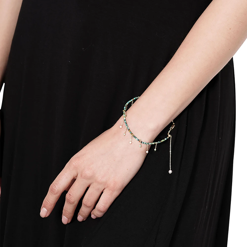 

Preala 2-3mm White Freshwater Pearl Stone Tassel Charm Bracelet Fashion Daily Jewelry for Women Girl