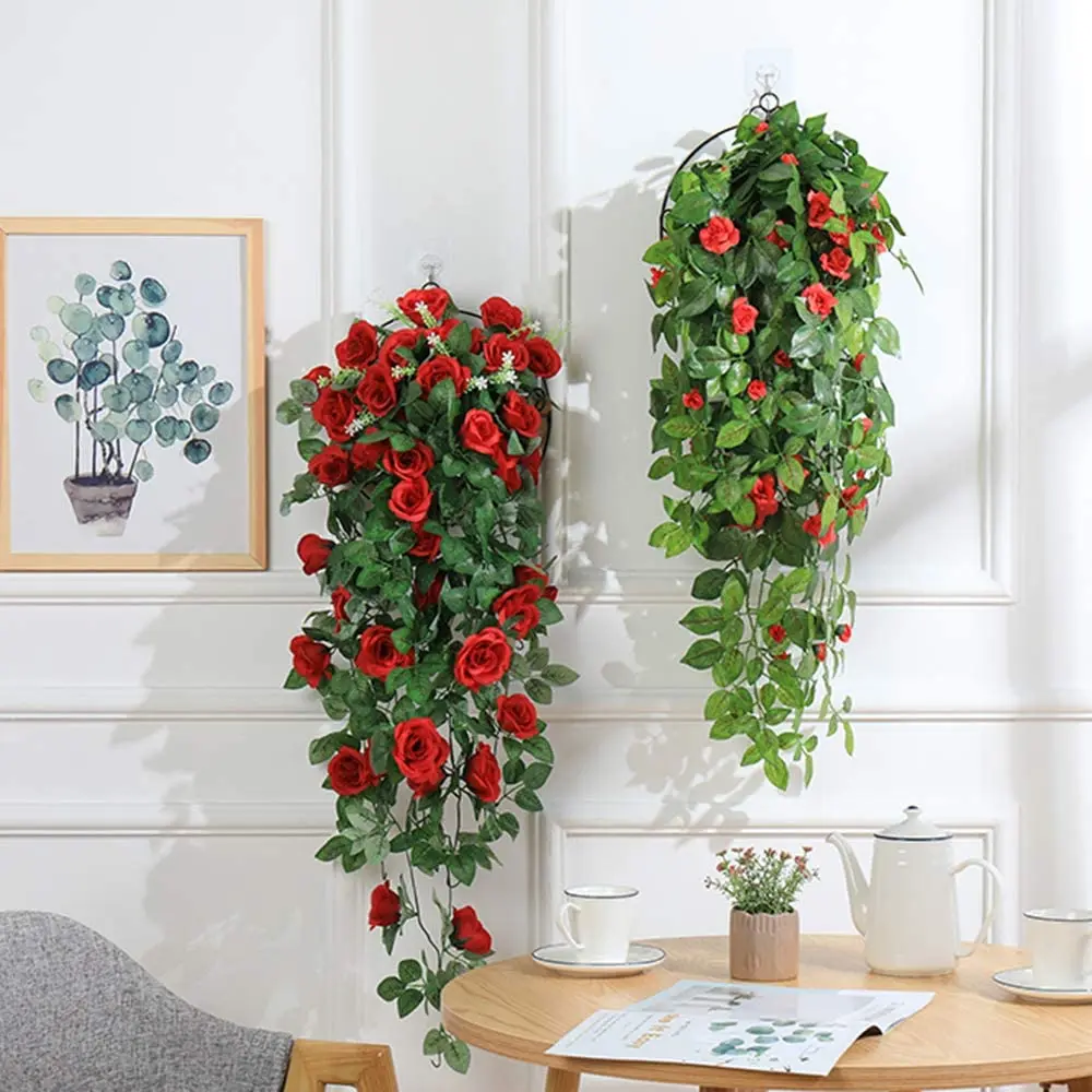 

1 Bouquet Artificial Flower Vine Decoration Wall Hanging Rose Flowers Rattan Fake Plant Home Decor Wedding Decorative Wreath