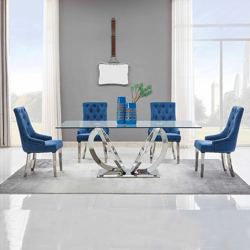 S Set Furniture Stainless Steel Designs Tempered Glass Dining Table