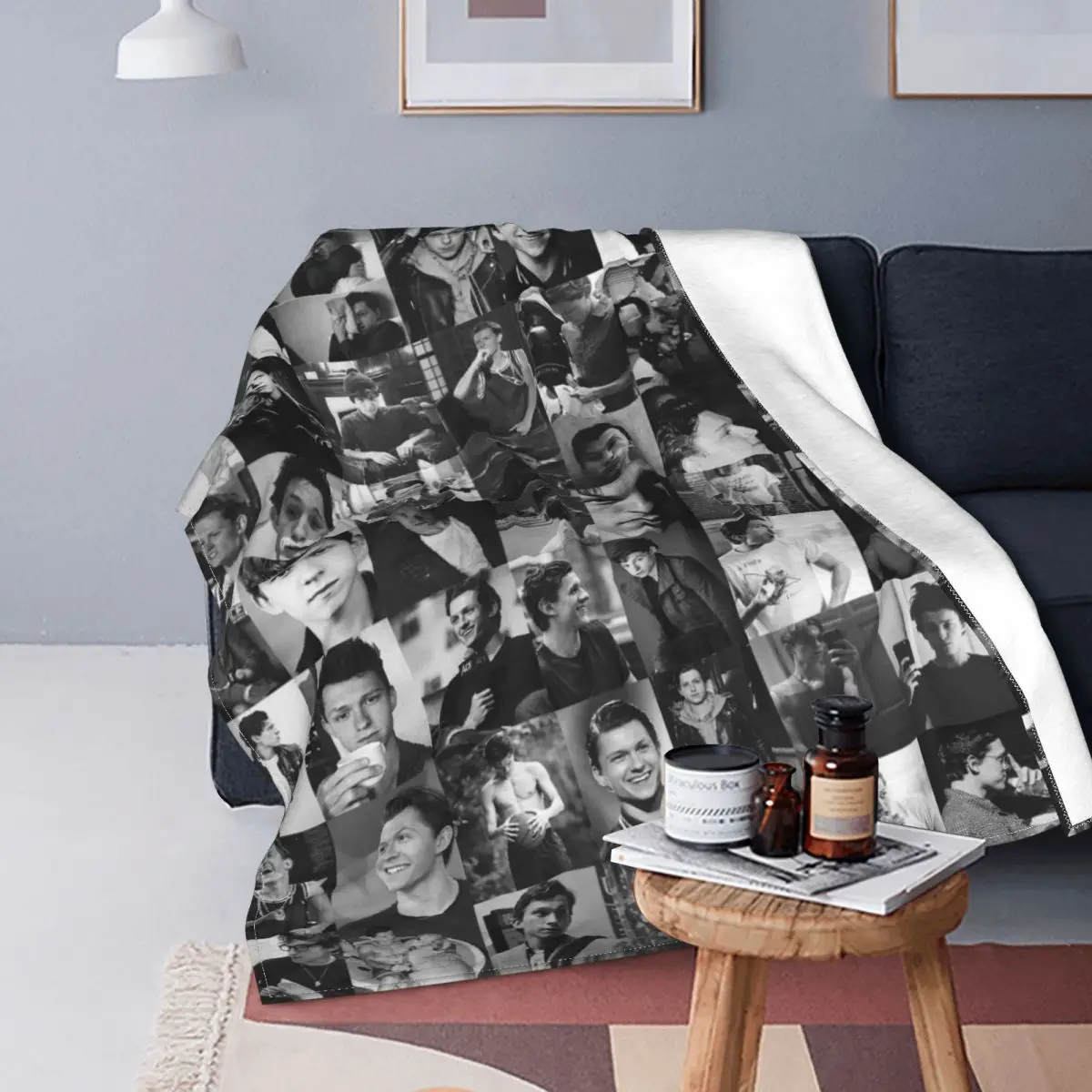 

Tom Holland Handsome Actpr Plaid Blanket Sofa Cover Velvet Spring/Autumn Black White Throw Blanket for Bed Couch Bedding Throws