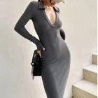 Свитер YICIYA, вязаное женское эластичное платье средней длины с длинным сексуальным рукавом и открытыми плечами, тонкое зимнее женское платье