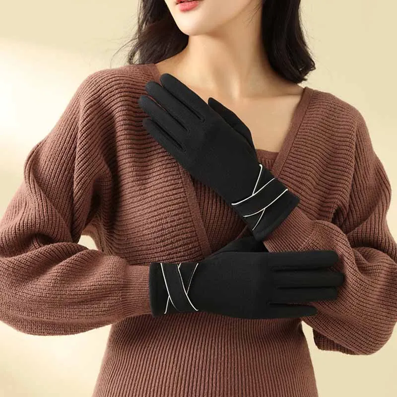 Зимние женские утепленные теплые перчатки модные элегантные велосипедные с