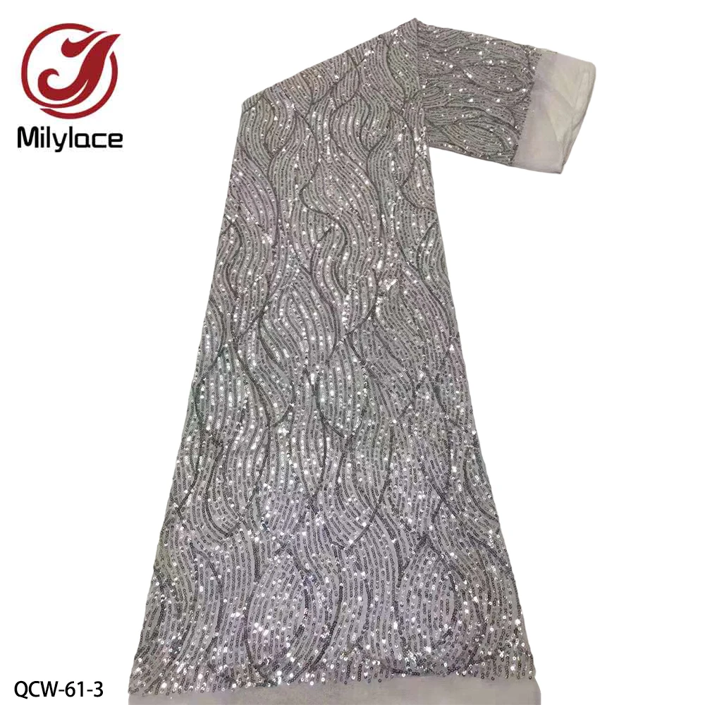

Pretty African Lace Fabric New Arrive French Net Tulle Lace with Sequins for Sewing African Dresses for Women QCW-61