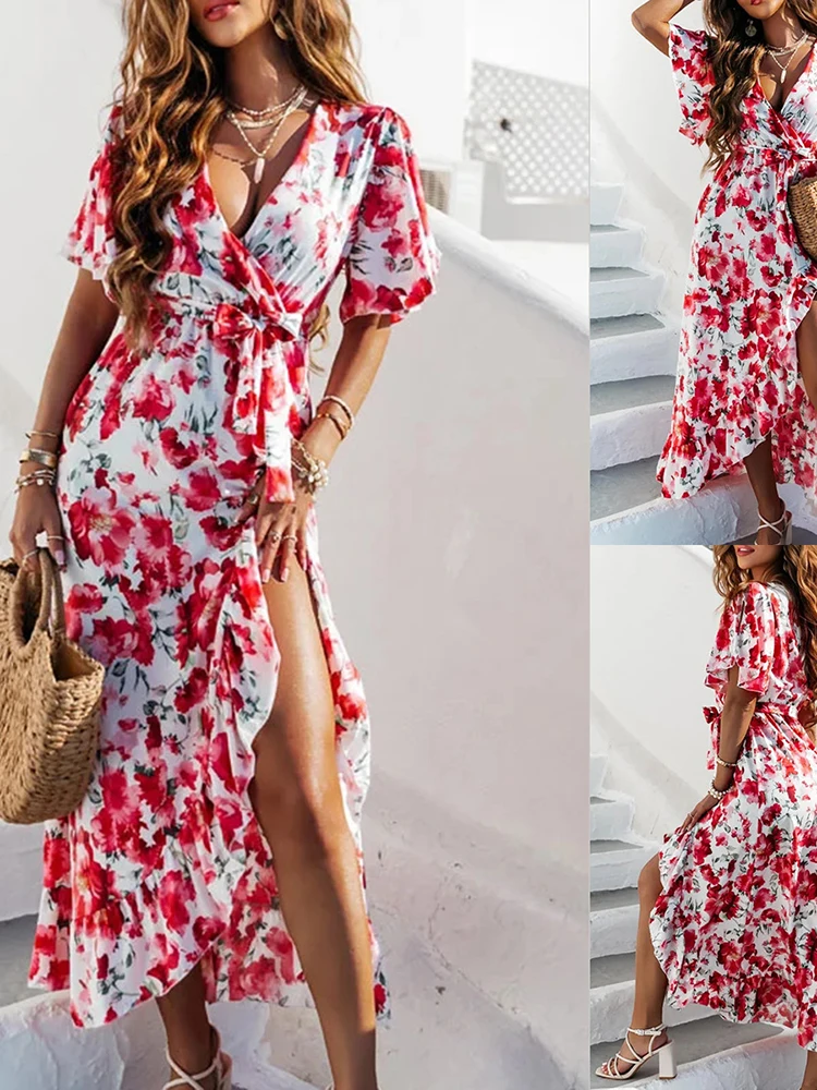 Женское асимметричное платье макси повседневное пляжное в стиле бохо с