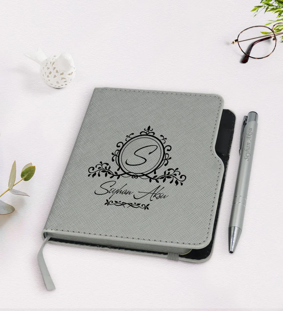 

Personalized Is Gray Thermo Leather Notebook Pen Seti-11