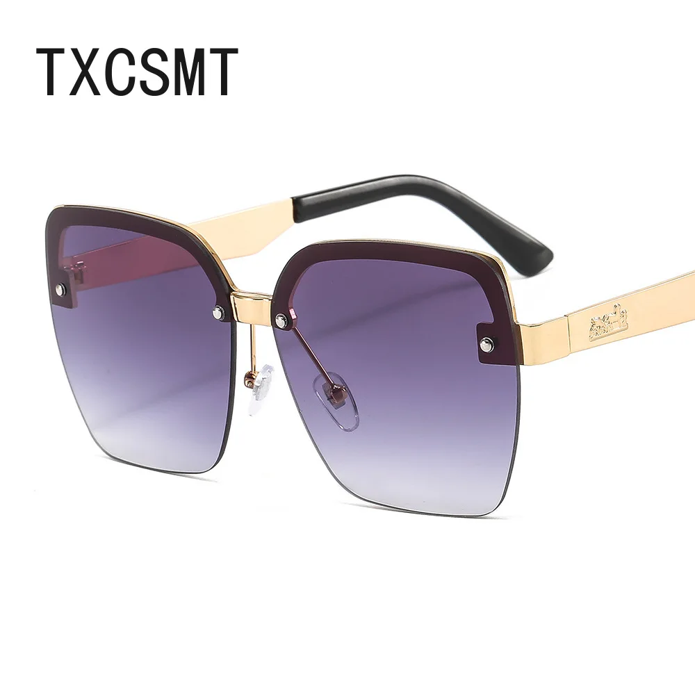

UV400 Retro Oversized Square Sun Glasses Fashion Metal Semi-rimless Sunglass Women Men Fashion Half Metal Frame Street Eyewear