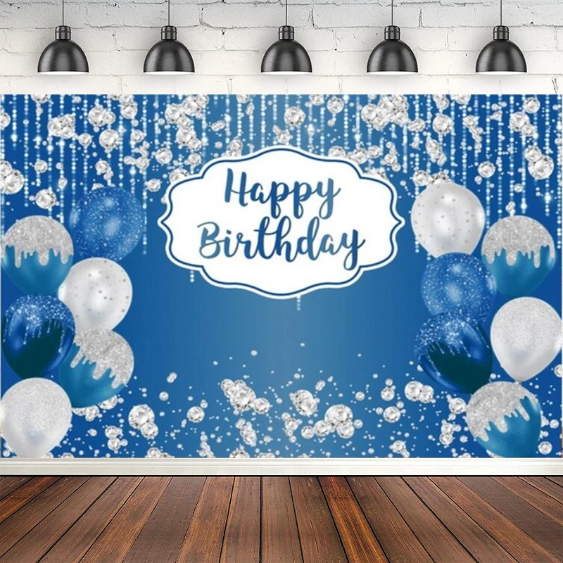 

Фон для фотосъемки на день рождения с голубыми воздушными шарами и блестящими точками, детский постер для фотосъемки, декоративный баннер