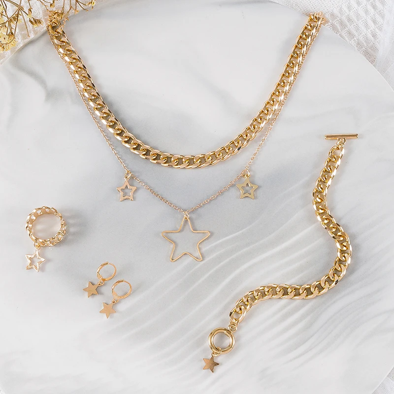 Женский комплект из колье серёг браслета и кольца