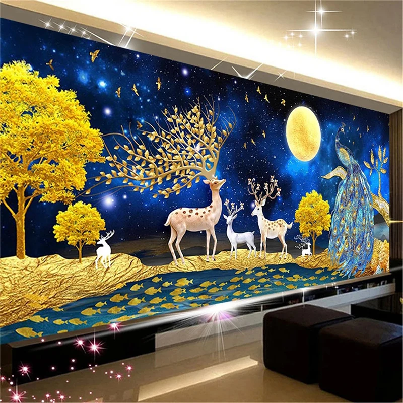 

Elk Peacock 5D Diamond Painting Full Diamond Embroidery Large Home Decore Living Room Office Landscape Diamond Cross Stitch Kits