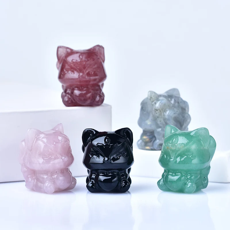 1 шт. натуральный розовый кварц девятихвостая лиса аниме ручка искусственная