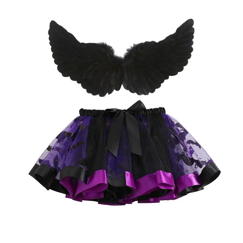 

Girls Tulle Skirts Wings Fluffy Tulle Mesh Tutu With Bats For Spooky Halloween GirlsCasual Dresses For Traveling Party Home