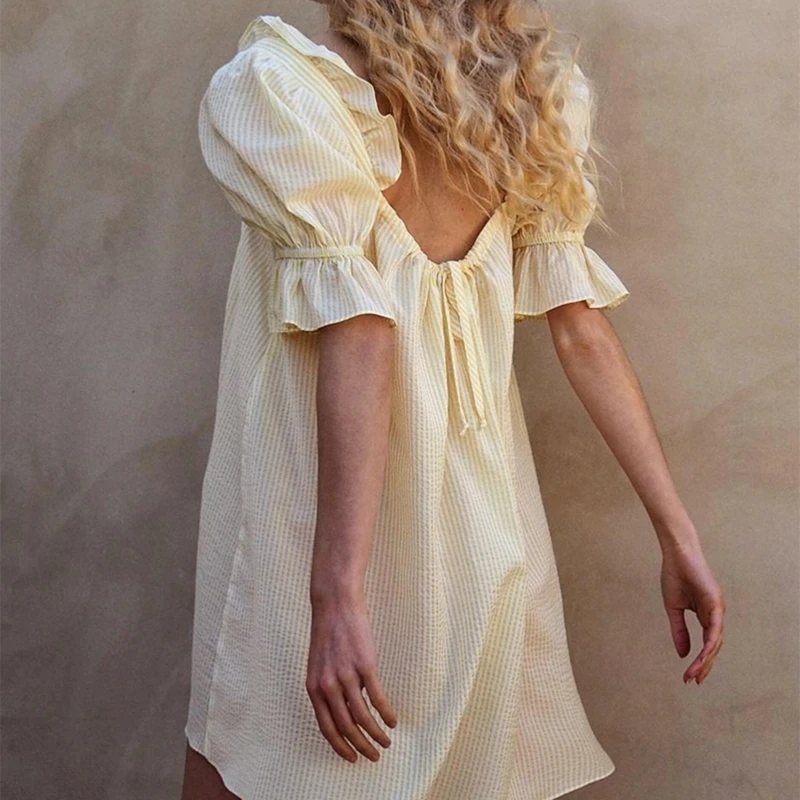 Женское мини-платье Y2K с короткими рукавами-фонариками винтажное боди квадратным