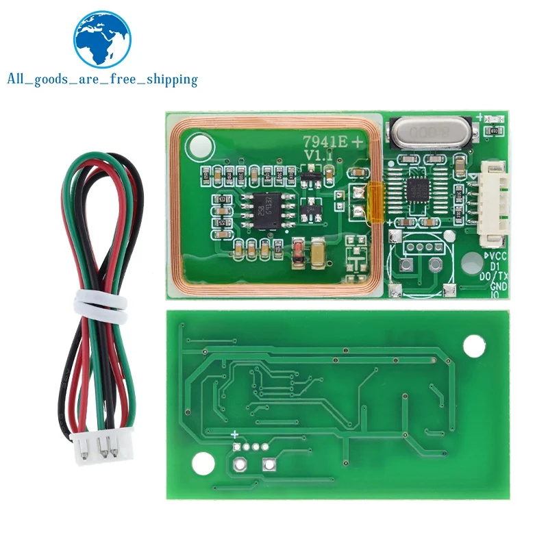 RFID UART считыватель, беспроводной модуль 7491E, 3-контактный, 125 кГц, считывание карт EM4100, 8 см, постоянный ток 5 В, для IC-карты, печатной платы, наборы датчиков присутствия для Arduino