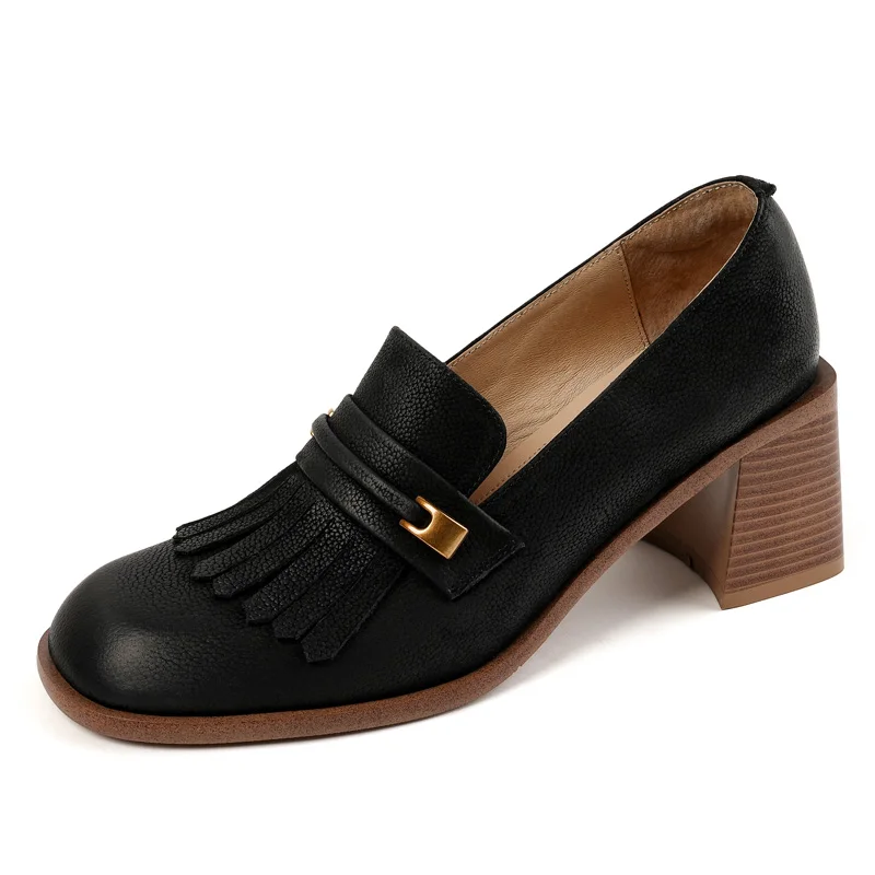 

Женские туфли-лодочки из натуральной кожи SmallHut, новинка весеннего платья, женские туфли коричневого и черного цвета с круглым носком на выс...