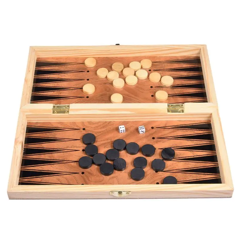 

Wooden Chess Game Set Backgammon Checkers 3 In 1 Folding Wooden Chessboard International Chess Pieces Game For Kids Toys Gift