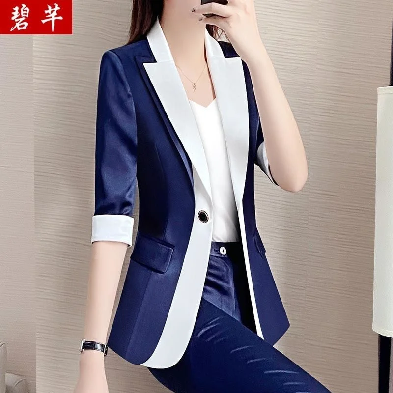 2022 Woman Blazer Coat Female Purple High Sense Fake Two Piece Fashion Temperament Professional Suit Summer Clothes For Ukraine