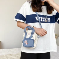 japanese ins style vintage girl cute small canvas handbag cartoon student casual wild shoulder bag hit color mini bag