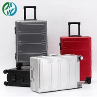 PUOU Black 20",24",28" Aluminum Magnesium Alloy Suitcase Business Luggage Trolley Case Travelling, Roller Luggage,TSA Password