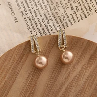 temperament rhinestone simple gold pearl drop dangle earrings for women vintage fashion crystal statement party jewelry gifts