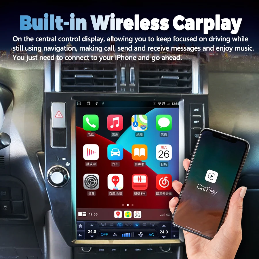 Автомагнитола 2DIN для Toyota Land Cruiser Prado J 150 2010-2017 с GPS-навигацией 256 ГБ Android 14 CarPlay 4Gnet