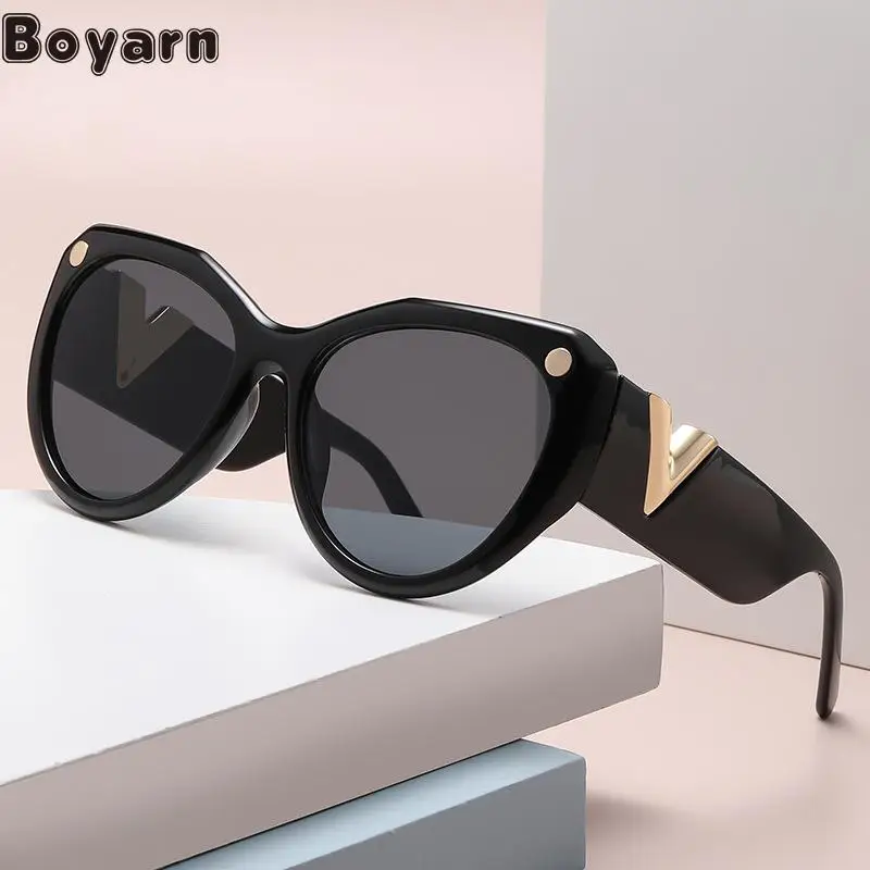 

Boyarn Luxury Brand Design Fashion Cat's Eye Sunglasses Women's Advanced Sense Ins Wide Mirror Legs V-word Sunscreen Sunglasses