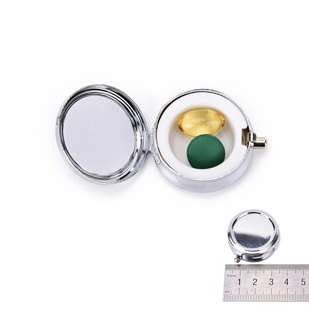 

NEW 1Pcs Portable Advantageous Container Medicine Storage Metal Round Silver Tablet PillBoxes Holder Small Storage