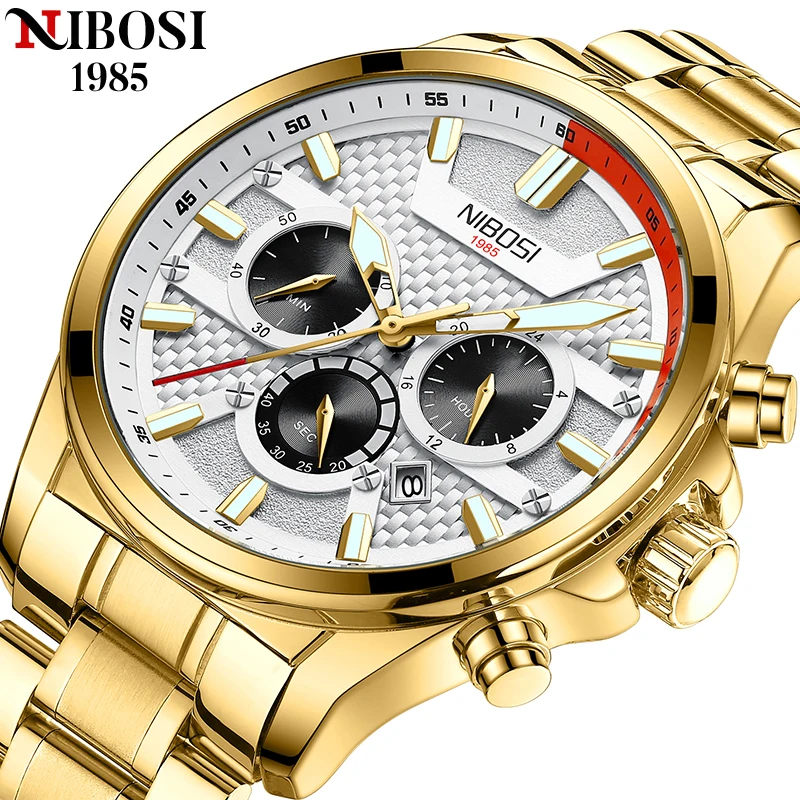 

2022 Fashion Luxury Original NIBOSI Watch for Men Brand Waterproof Sports Stainless Steel Chronograph Wristwatches Reloj Hombre