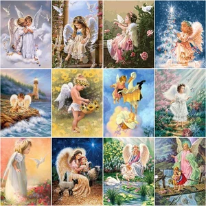 CHENISTORY Acrylic Painting By Numbers On Canvas Pictures By Numbers Angle Girl And Animal Number Painting For Adults DIY Gift