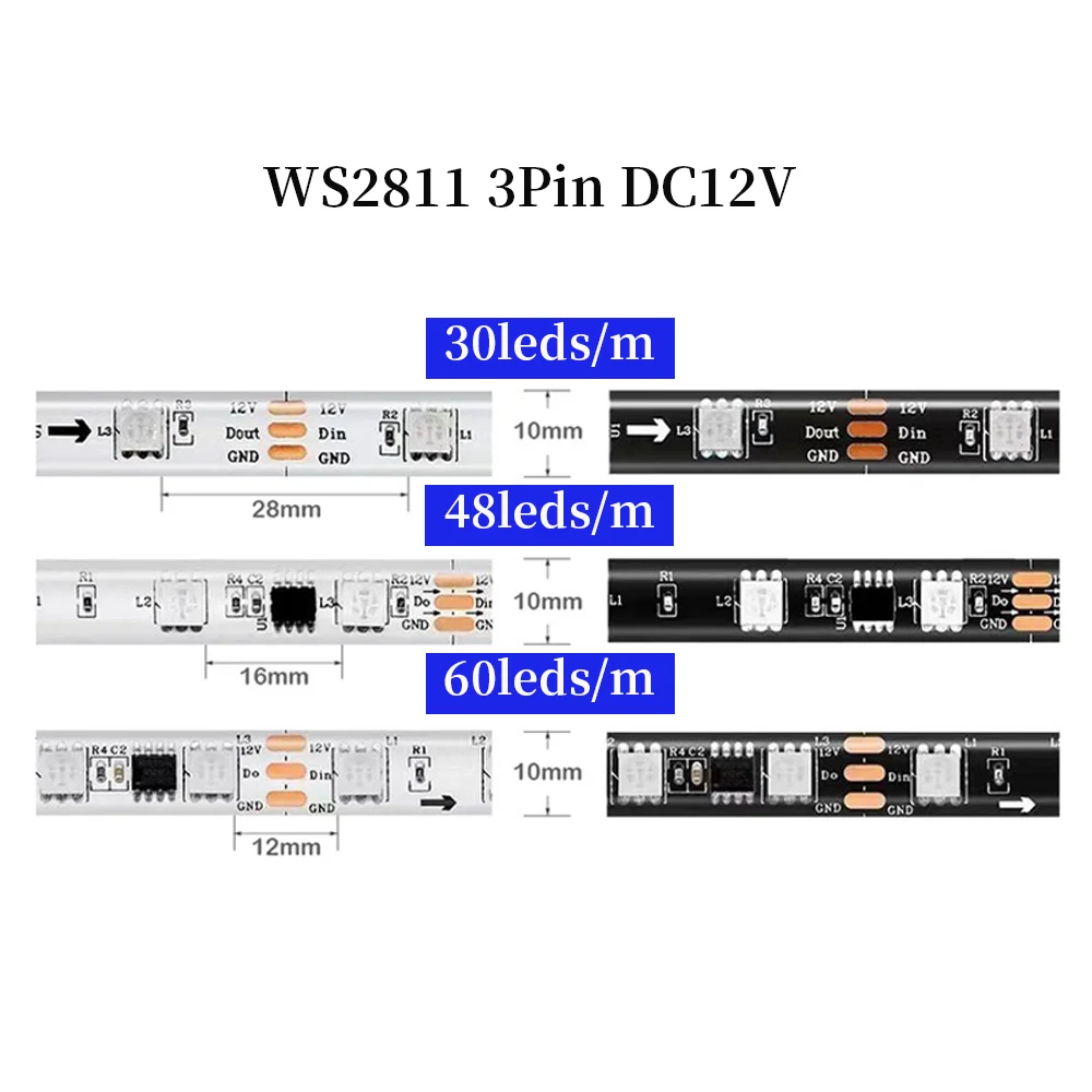 Адресные светодиодные ленты WS2811 30/48/60/144 пикселей/светодиодов/м 5050RGB