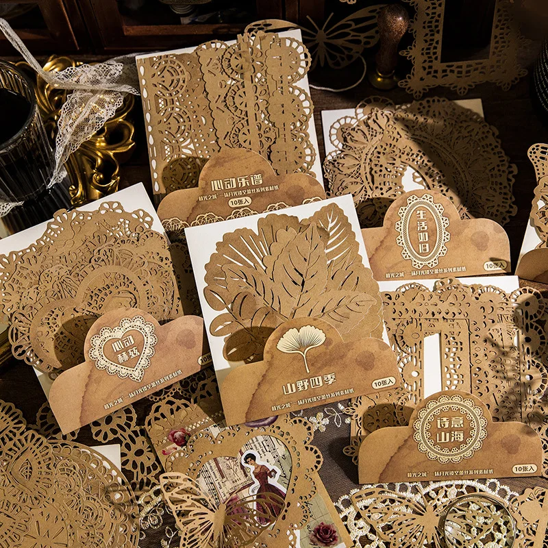 

10pc Vintage Hollow Lace Butterfly Magic Circle Material Paper Decorative Junk Journal Stationery Scrapbooking Diary Album Lable