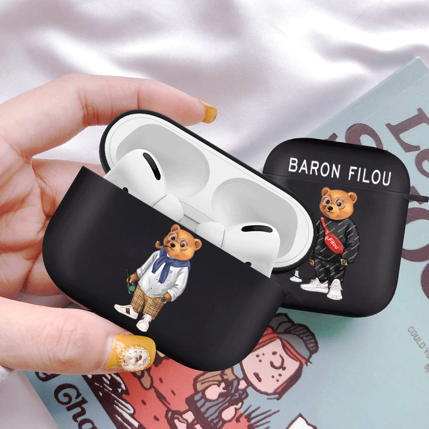 

Fashion Cute Cartoon Bear Silicone Case For Apple Airpods 3 2 1 Cases Bluetooth Earphone Cover for airpods Pro 3 Black Cover Bag