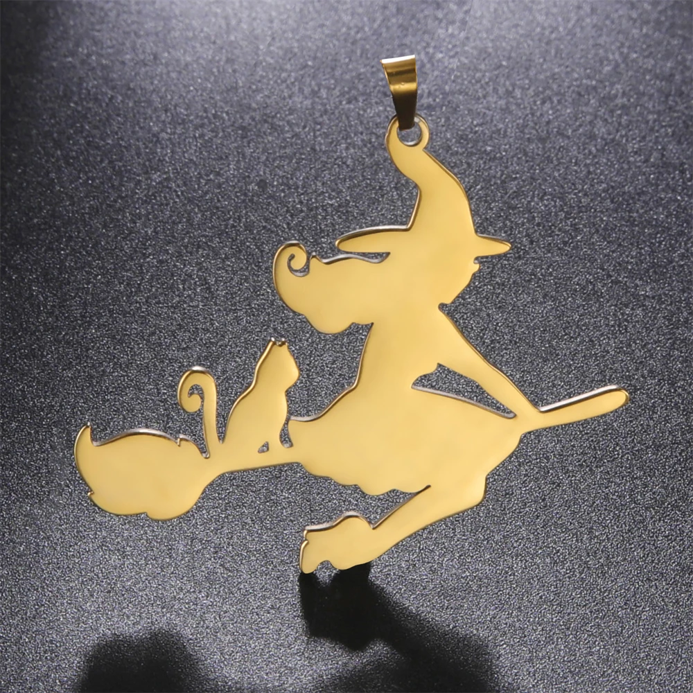 3pcs/Lot Wholesale Flying Broomstick Witch Pendants Necklaces Findings Accessories Stainless Steel Diy Handmdae Keychains Charms