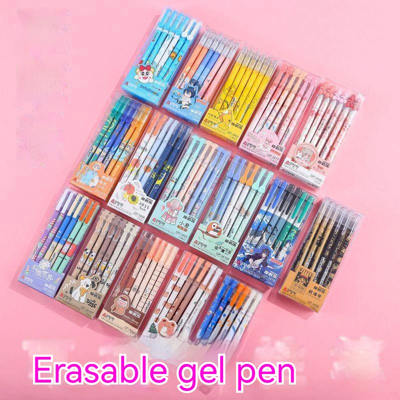 

12pcs Cartoon Erasable Gel Ink Pens 0.5&0.38mm Gel Pen Blue Black School Students Stationery Office Writting Supplies Wholesale