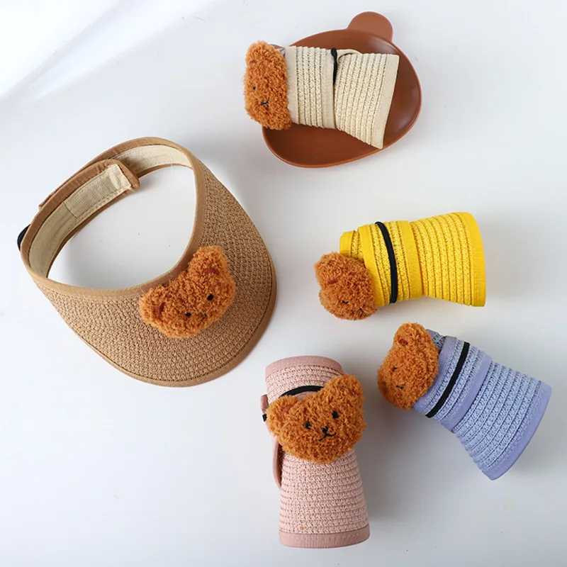 

Детская летняя Складная соломенная шляпа с мультяшным медведем