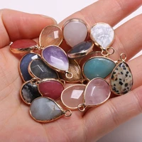 15pcnatural stone agate amethyst rose quartz jade waterdrop pendant for jewelry makingdiy necklace accessories charm gift13x23mm