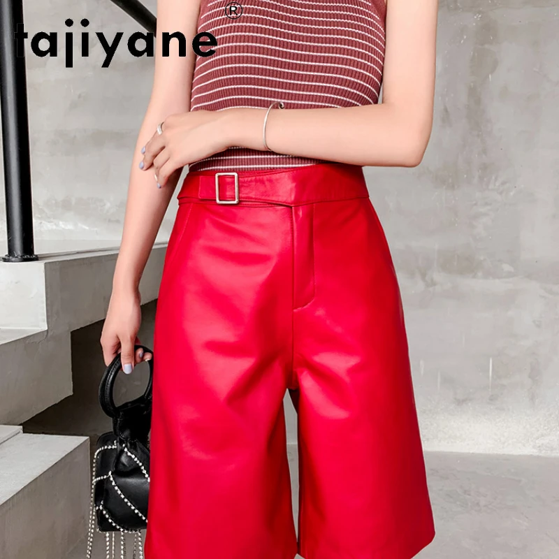 Tajiyane Leather Shorts Women's New Leather Five-point Pants High Waist Fashion Autumn Casual Loose Wide-leg Pants FCY164