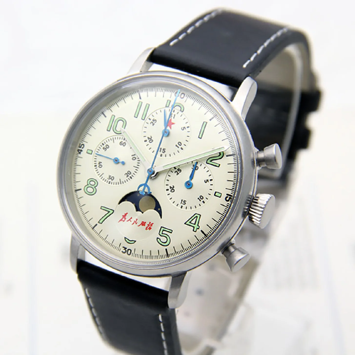 

New Antique Chronograph Mechanical Men's Watch Military Moon Phase Calendar Men Watch Seagull ST1908 Luminous Relojes Hombre1963