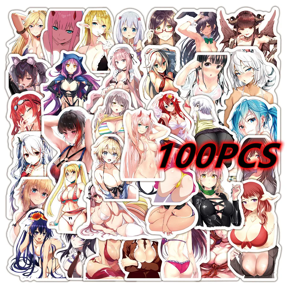 

Стикеры аниме Hentai 100 шт., милый сексуальный кролик, девушка вайфу, ноутбук, скейтборд, мотоцикл, гитара, чемодан