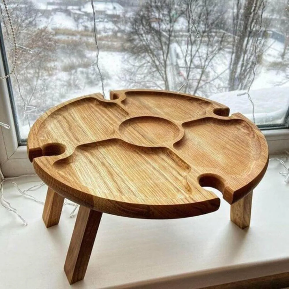 

Wood Folding Fruit Plate Wooden Foldable Leg Snack Tray For Living Room