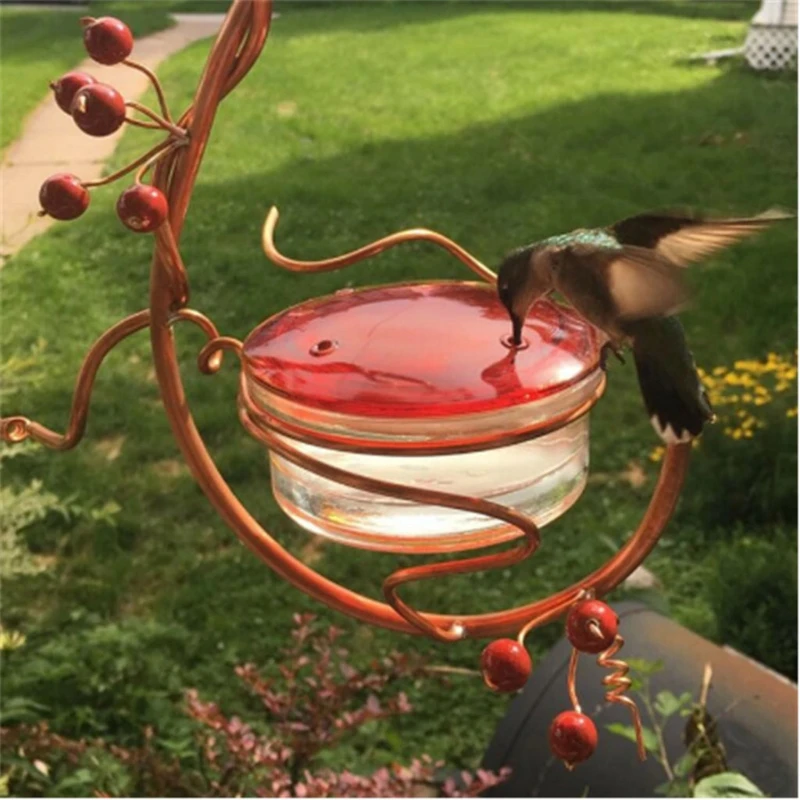 

Металлическая подвесная поилка для птиц с ягодами красного цвета, поилка для птиц на открытом воздухе, для патио, сада, двора, украшение