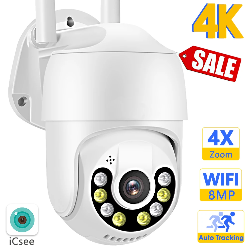 

4K 8MP PTZ IP-камера WiFi Наружная 4-кратный цифровой зум 1080P HD AI Detect Auto Tracking Внешняя камера видеонаблюдения Видеонаблюдение H.265 iCsee