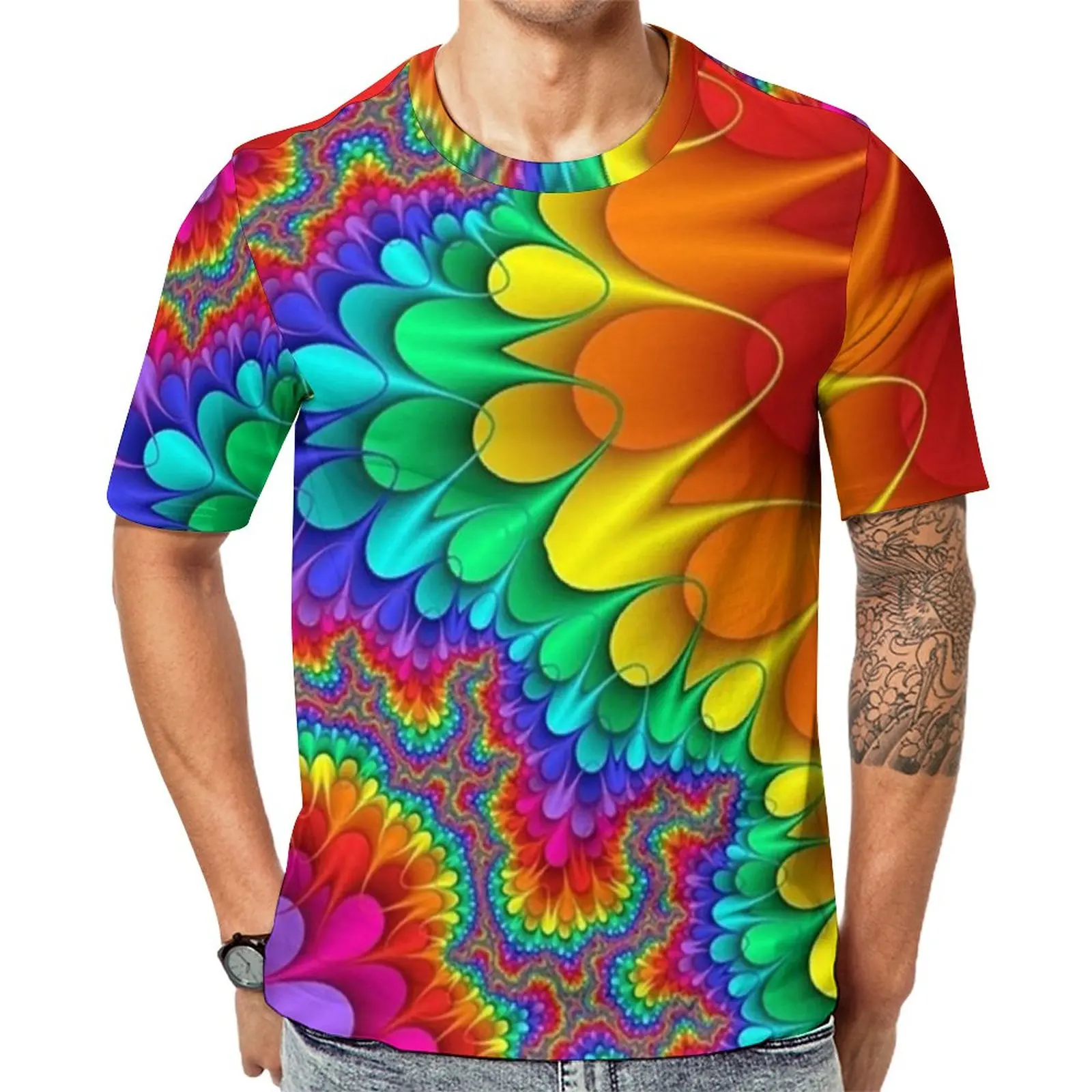 

Rainbow Splash T-Shirt Men Psychedelic Print Y2K T-Shirts Premium Popular Tee Shirt Short Sleeve Design Oversize Clothes