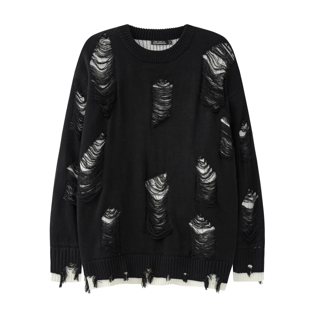 

Two Autumn Men's Sided Neck Perforated Black Hip Winter Street Round And Knit Sweater Oversized Ripped White Knitwears Hop High